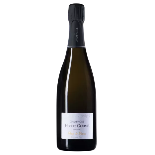 Botella de Champagne Hugues Godmé Extra-Brut Premier Cru Blanc de Blancs BIO, vista frontal