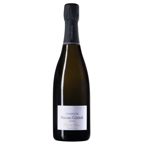 Botella de Champagne Hugues Godmé Extra-Brut Premier Cru Blanc de Blancs BIO, vista frontal