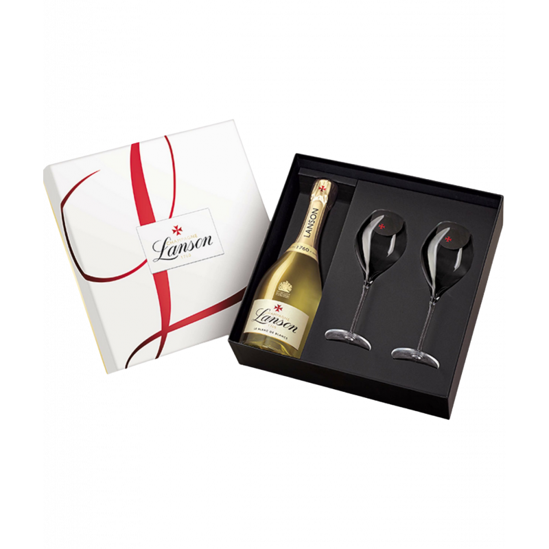 LANSON champagne Gif Set Blanc De Blancs con 2 vasos