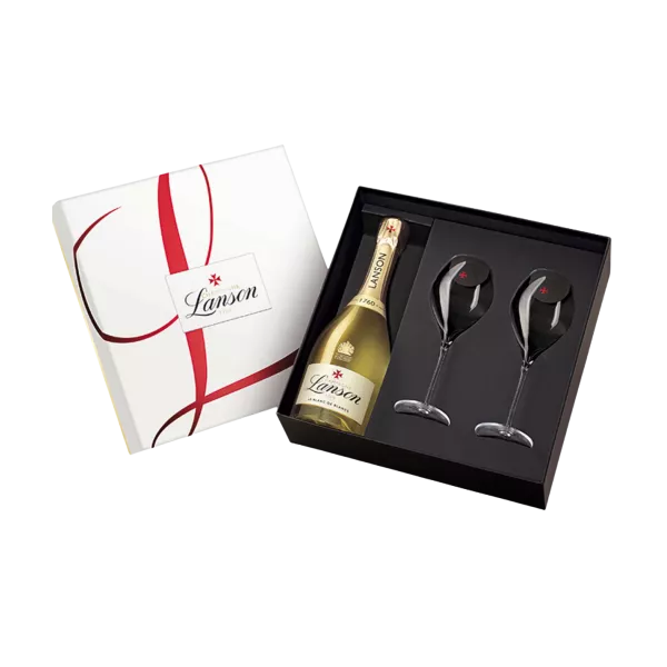 LANSON champagne Gif Set Blanc De Blancs with 2 glasses