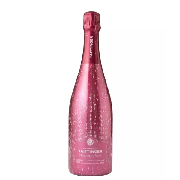 Botella de Champagne Taittinger Nocturne Rosé, mezcla de rosados, vista frontal