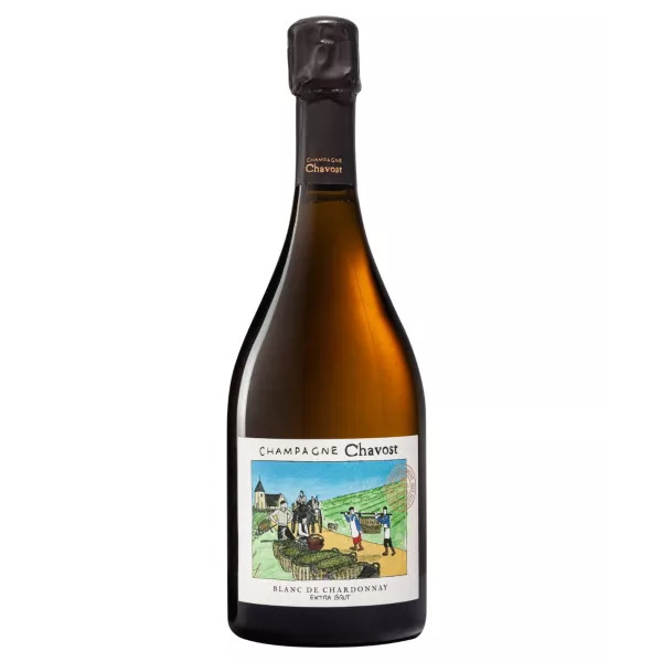 Botella de Champagne Chavost Blanc de Chardonnay Extra-Brut, 100% Chardonnay sin sulfitos, vinificado naturalmente.