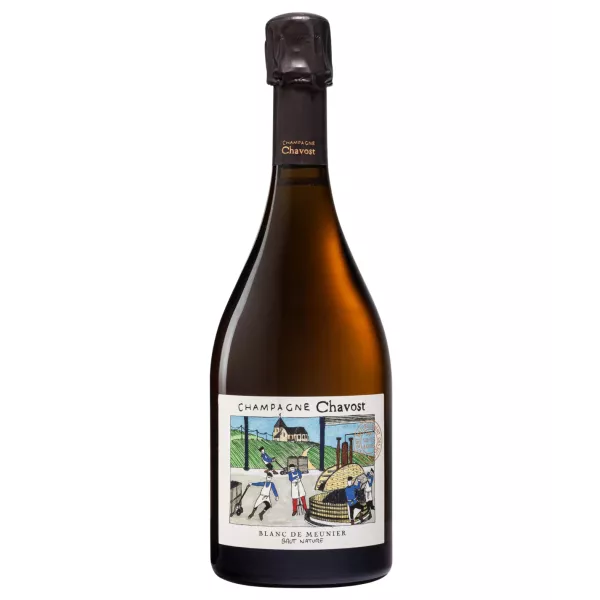 Botella de Champagne Chavost Blanc de Meunier Brut Nature, vista frontal