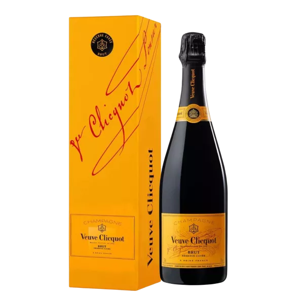 Bottle of VEUVE CLICQUOT Champagne Reserve Cuvee with Case