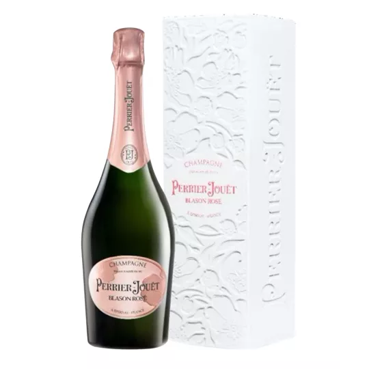 Bottle of PERRIER-JOUËT Blason Rosé Champagne with case