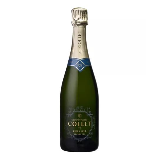 Botella de Champagne Collet Extra Brut Premier Cru, vista frontal