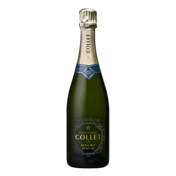 Botella de Champagne Collet Extra Brut Premier Cru, vista frontal