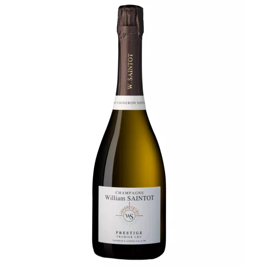 Magnum de Champagne William Saintot Prestige, botella de 1,5 L, etiqueta blanca, tapón dorado, vista frontal