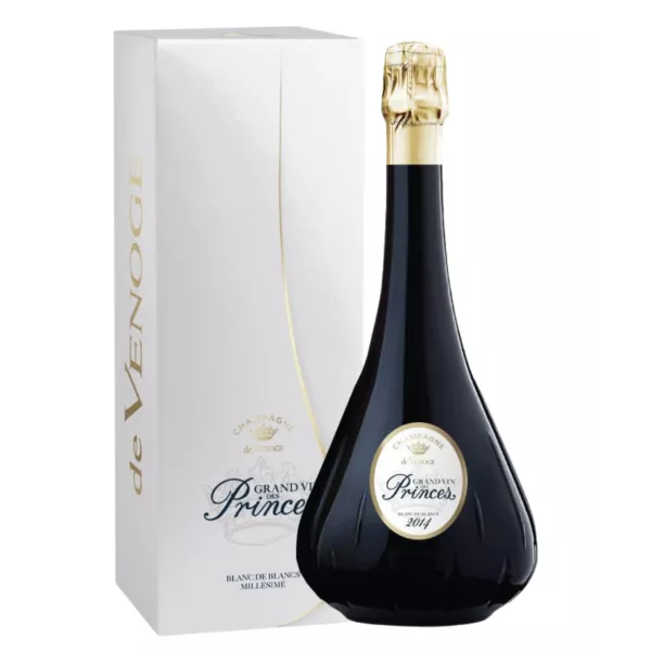 Botella de Champagne De Venoge Grand Vin des Princes Blanc de Blancs 2014, vista frontal