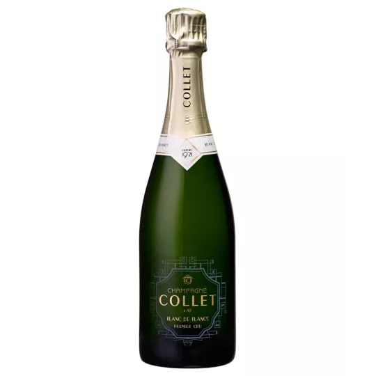 Botella de Champagne Collet Blanc de Blancs Premier Cru 100% Chardonnay, una elegante cuvée brut elaborada con uvas de la Côte d