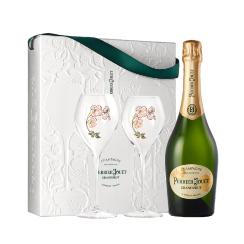 PERRIER-JOUËT Grand Brut Estuche de regalo de champán con 2 copas