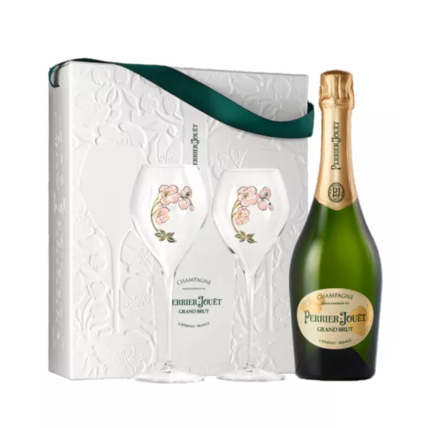 PERRIER-JOUËT Grand Brut gift sets with 2 champagne glasses