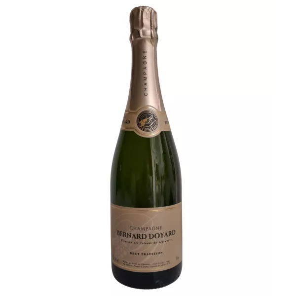Botella de Champagne Bernard Doyard Brut Tradition Assemblage, etiqueta dorada, vista frontal