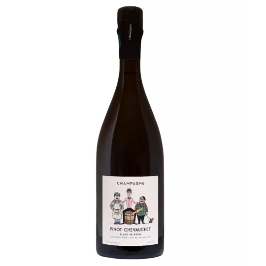 Botella de champán Pinot Chevauchet Blanc de Noirs Extra-Brut, vista frontal