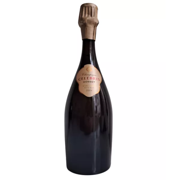 Champagne Gosset Célébris Millésime 2004 Extra-Brut, elegante botella vista de frente