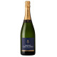 Botella de Champagne Castelnau Extra-Brut, etiqueta azul y dorada, vista frontal