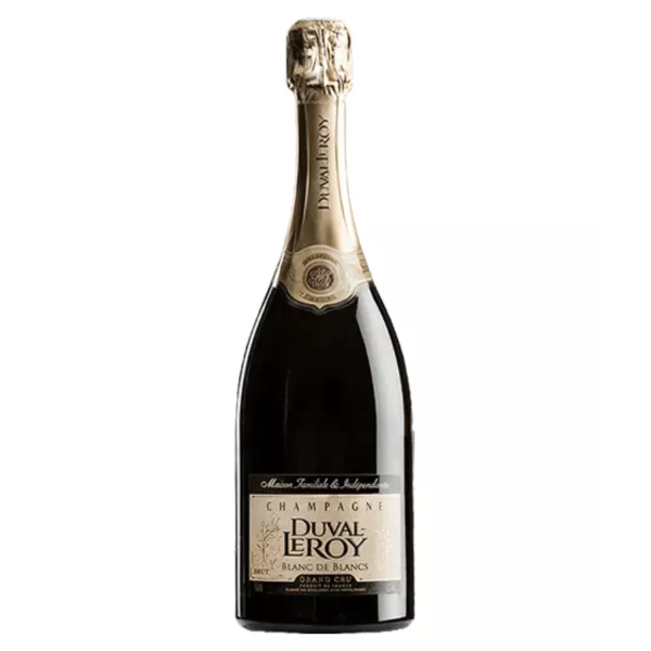 Botella de Champagne Duval-Leroy Blanc de Blancs Grand Cru, vista frontal