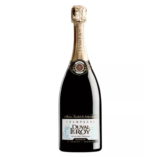 Botella de Champagne Duval-Leroy Extra-Brut Prestige Premier Cru, vista frontal