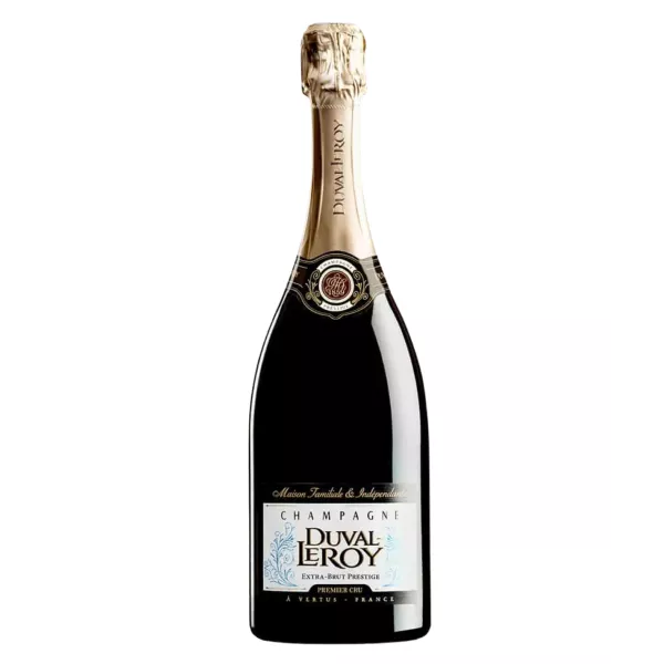 Botella de Champagne Duval-Leroy Extra-Brut Prestige Premier Cru, vista frontal