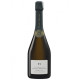 Botella de Champagne Franck Bonville Unisson Grand Cru Blanc de Blancs, vista frontal, etiqueta blanca y tapón dorado