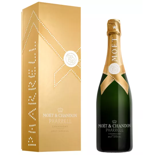 Botella de champán Moët & Chandon Brut Impérial Edición Limitada Pharrell Williams Gold, vista frontal