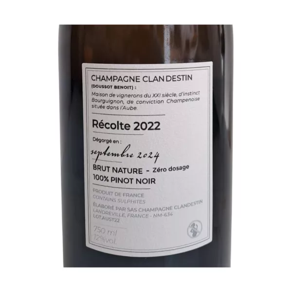 Champagne Clandestin cuvée Austral 2022 dé