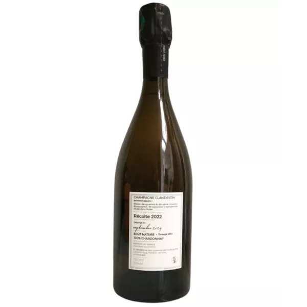 Etiqueta de la botella de Champagne Clandestin cuvée Fiole 2022 degüelle septiembre 2024
