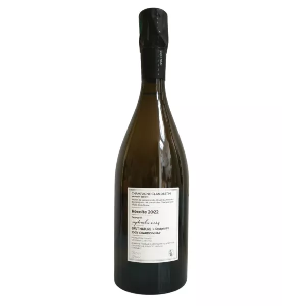 Etiqueta de la botella de Champagne Clandestin Les Passagers 2022 degüelle septiembre 2024