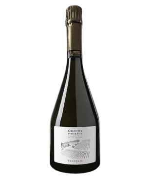 Botella de Champagne Crucifix Vendemia Extra-Brut Premier Cru, 80% Chardonnay, madurado durante 60 meses.