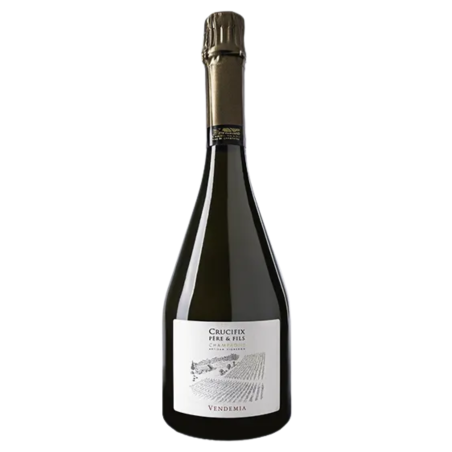 Botella de Champagne Crucifix Vendemia Extra-Brut Premier Cru, 80% Chardonnay, madurado durante 60 meses.
