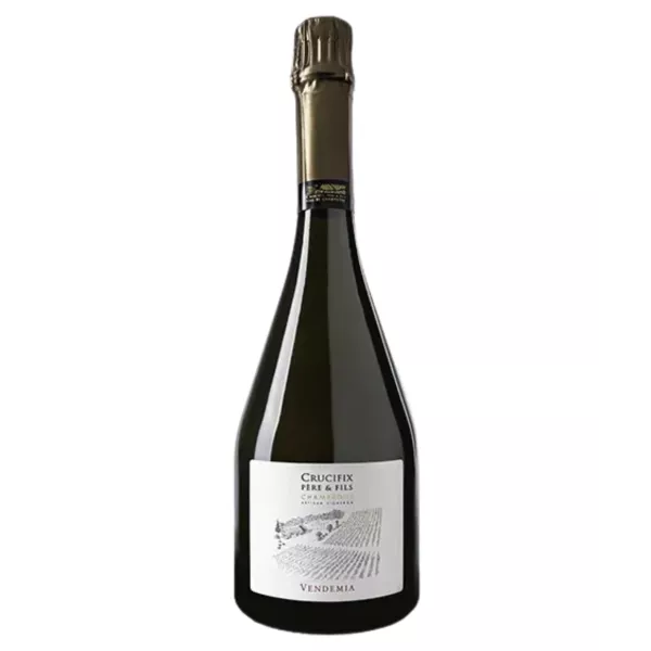 Botella de Champagne Crucifix Vendemia Extra-Brut Premier Cru, 80% Chardonnay, madurado durante 60 meses.