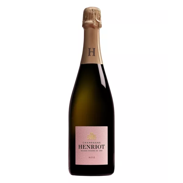 Botella de Champagne Henriot Brut Rosé - color salmón y fina efervescencia