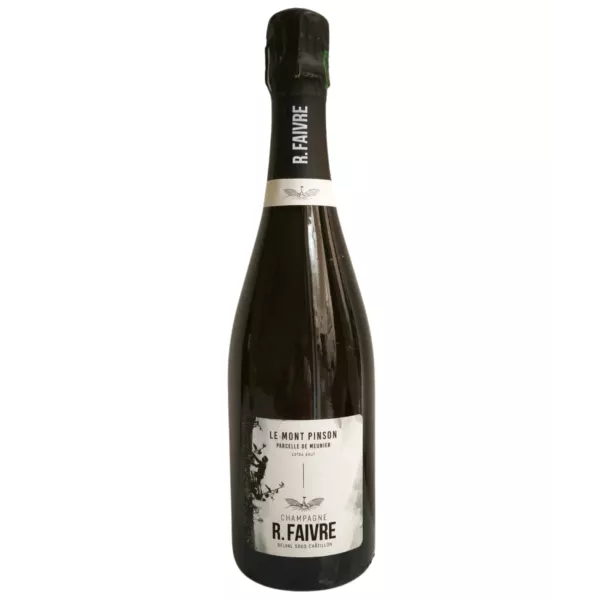 Botella de Champagne R.Faivre Le Mont Pinson - Pinot Meunier, color rosado, cuvée extra-brut.