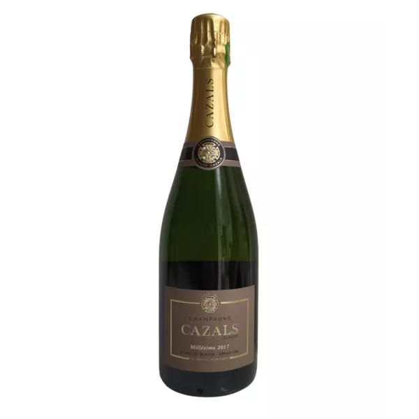 Botella de Champagne Cazals Añada 2017 Blanc de Blancs Grand Cru, 100% Chardonnay de Clos Cazals en Oger.