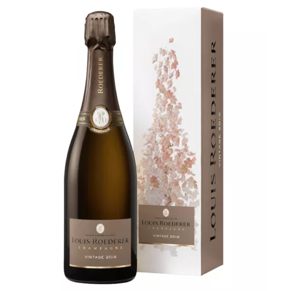 Botella de Champagne Louis Roederer Brut Millésime 2016 - cuvée vintage equilibrada de Pinot Noir y Chardonnay