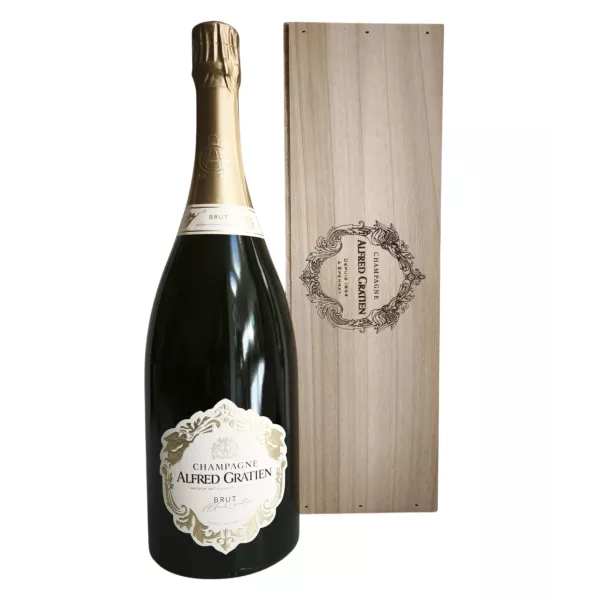 Champagne Magnum Alfred Gratien Brut 150 cl en estuche de madera - vinificación en barricas de roble, Chardonnay, Pinot Noir y M