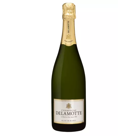 Botella de Champagne Delamotte Blanc de Blancs Grand Cru 2012, vista frontal