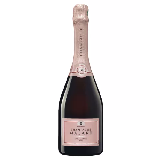 Botella de Champagne Malard Rosé Excellence - Vino base rosado elaborado con uvas Pinot Noir y Chardonnay maduradas durante larg