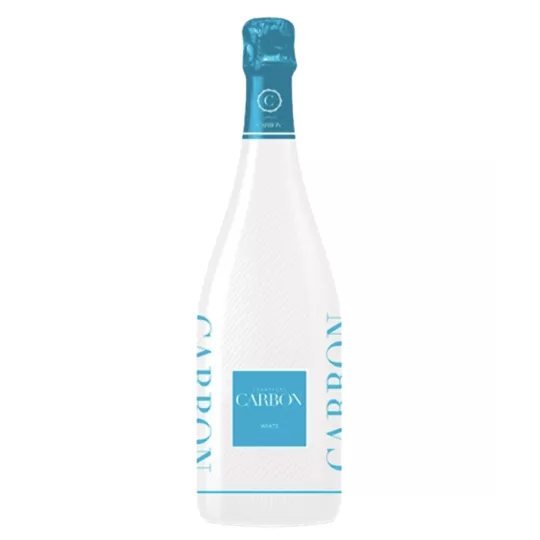 Botella de champán Carbon Sunset, acabado blanco texturado, vista frontal