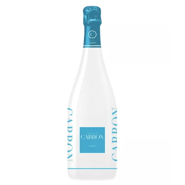Botella de champán Carbon Sunset, acabado blanco texturado, vista frontal