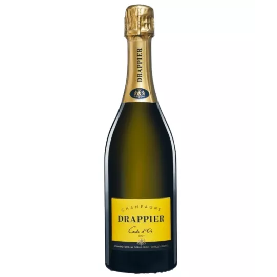 Botella de champán Magnum Drappier Carte d'Or, etiqueta amarilla, vista frontal
