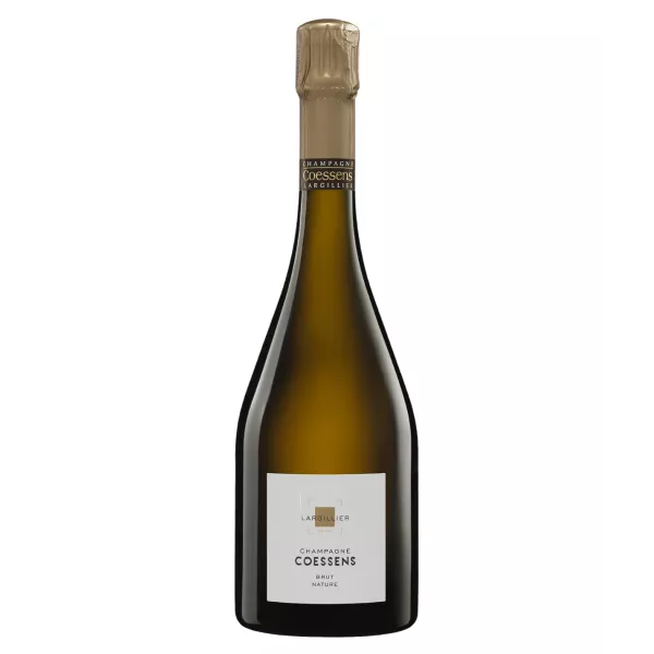 Botella de Champagne Coessens Brut Nature, Blanc de Noirs, vista frontal