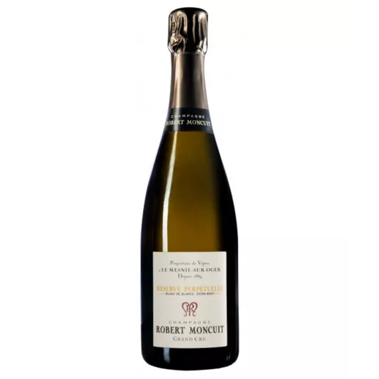 Botella de Champagne Robert Moncuit Blanc de Blancs Extra-Brut Grand Cru Réserve Perpétuelle, vista frontal