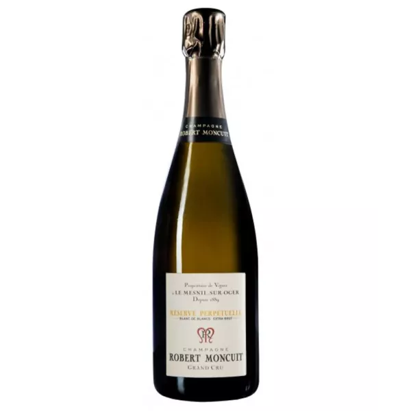 Botella de Champagne Robert Moncuit Blanc de Blancs Extra-Brut Grand Cru Réserve Perpétuelle, vista frontal
